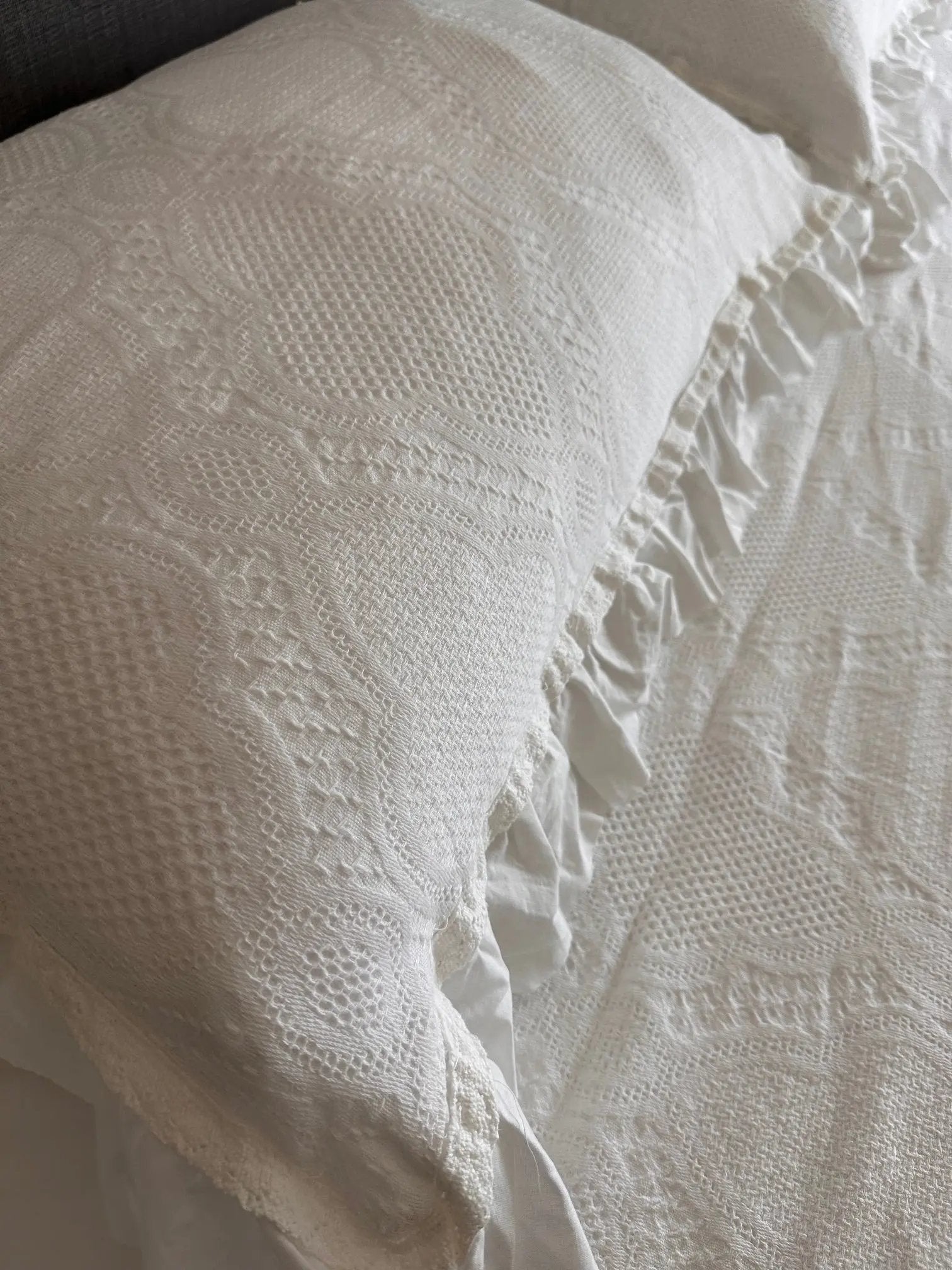 Cotton White Lace Bedspread with Matching Shams for King and Queen Beds - Love Salve